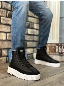 Resim Pabucmarketi Bağcıklı Paraşüt Kumaş Siyah Detaylı Erkek Spor Bot Siyah Beyaz Taban Çok Renkli 