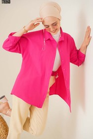 Resim 103901 Oversize Basic Tesettür Gömlek Koyu Pembe 