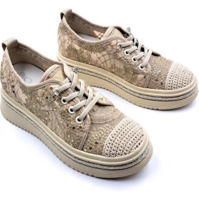 Resim Guja G25Y32012 Dantel ve Espadril Detaylı Dolgu Taban Lastik Bağcıklı Bej Kadın Ayakkabı 