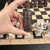 Resim Büyük Satranç Yaratıcı 3D Terra-Cotta Savaşçılar Reçine Satranç Parçaları, Eski Tedavi Karakter Modellenme Antika Satranç Tahtası 43*43Cm (16.93Inç), Eğlence Oyun Oyuncak Noel Cadılar Bayramı Hediyesi 