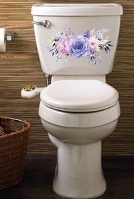 Resim Sulu Boya Mor Renkli Güller Klozet Sticker Banyo Sticker 