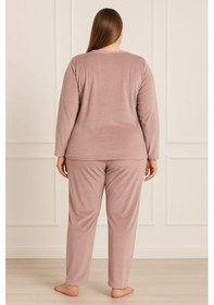 Resim Pemilo Kadın Büyük Beden 13213 Uzun Kol Kadife Pijama Takımı Pudra Pudra 