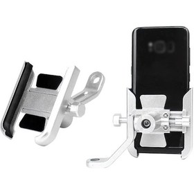 Resim Springsun Motosiklet Ve Bisiklet İçin Aluminyum Çelik Telefon Tutucu, Ayna Montajlı, Sabit Ve Kaymazsız, 51-85mm Telefonlar İçin Uyumlu GÜMÜŞ 