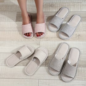 Resim 1 Çift Casual Şeritli Tüm Mevsimler İçin Kaymaz Slip-On Terlikler, EVA Taban, El Yıkamalı Kumaş İç Mekan Ayakkabıları Erkek ve Kadınlar İçin 