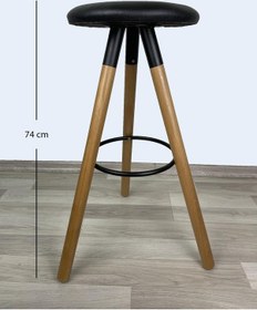 Resim Banco Bar Sandalyesi, Bar Taburesi 74cm Ahşap Ayak Siyah Deri Oturak Çok Renkli 