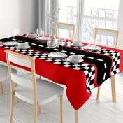 Resim 1 adet Araba Yarış Pisti Masa Örtüsü, Ekose Desen, Doğum Günü ve Tekerlekli Parti Dekoru, Plastik Malzeme, Makine Yapımı, 137.16 x 274.32 cm, Kırmızı Renk 