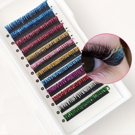 Resim aHoneya 10-15mm Pırıltılı Göz Kırpmaları, D Curl, Ekstra Kalın Küme Stili, 0.07mm Kalınlık, Renkli DIY Kirpikler Başlangıç İçin, Rus Hacim Bireysel Kirpikler Mavi, Yeşil, Pembe, Gümüş 