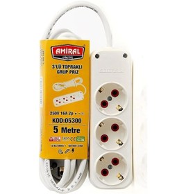 Resim Amiral 3' Lü Topraklı 5 Metre Kablolu Grup Priz 1 