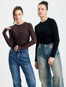 Resim ROSE ARYA Siyah Uzun Kol Büzgülü Badi 