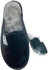 Resim Kadife Erkek Önü Kapalı Terlik Kışlık Hafif Terlik Misafir Çeyiz Damat Terliği Ses Yapmaz Taban Siyah/Gri 40-41 