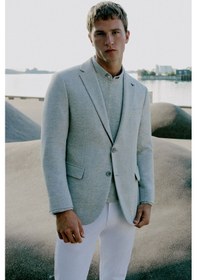 Resim Premıum Altınyıldız Erkek Grı Yünlü Slim Fit Dar Kesim Mono Yaka Kapak Cepli Blazer Ceket Gri 