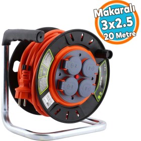 Resim Küçük Makaralı Seyyar Cca 20 Metre Kablo Kapaklı 4 Prizli Plastik Uzatma Kablosu 3x2.5 mm Ttr Kablo 