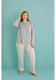 Resim Gd Goldoremi 50802-19 Büyük Beden Kadın Amazing Milan Kumaş Pijama Takım 001 