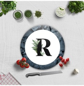 Resim Decorita Cam Kesme Tahtası - Cam Kesme Tablası | Harfli Tasarım | R | Çap 32cm 