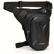 Resim Kulaklık Girişli Siyah EVA Motosiklet Bacak Çantası, Ayarlanabilir Omuz Askısı & Çift Fermuarlı Bölmeli - Dayanıklı Outdoor Bel Çantası, Bisiklet, Dağcılık, Kayak, Yürüyüş Aksesuarları için Kompakt Tasarım, Sağlam Yapı, Eller Serbest Depolama, Macera Gezginler İçin 