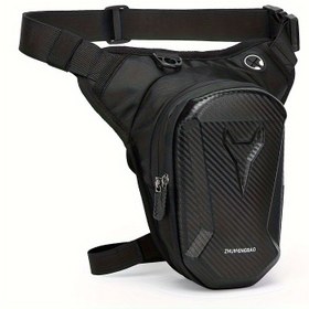 Resim Kulaklık Girişli Siyah EVA Motosiklet Bacak Çantası, Ayarlanabilir Omuz Askısı & Çift Fermuarlı Bölmeli - Dayanıklı Outdoor Bel Çantası, Bisiklet, Dağcılık, Kayak, Yürüyüş Aksesuarları için Kompakt Tasarım, Sağlam Yapı, Eller Serbest Depolama, Macera Gezginler İçin 