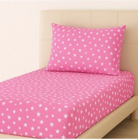 Resim Desenli 100 X 200 Cm Tek Kişilik Pembe Yıldız Lastikli Çarşaf Ve Yastık Kılıfı Pembe 