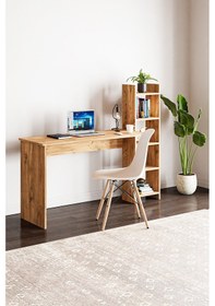Resim Kitaplıklı Fonksiyonel Çalışma Masası Atlantik Çam 