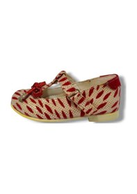 Resim Miss Jr 3088-20 Zebra Desen Fiyonklu Kız Çocuk Babet Kırmızı Beyaz Kırmızı 