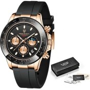 Resim Hanyang Siyah Gül Altın Lıge Erkek Saatler Üst Marka Lüks Adam Izle Spor Chronograph Izle Adam Için Altın Paslanmaz Su Geçirmez Erkek Kol Saati Saat (Yurt Dışından) 