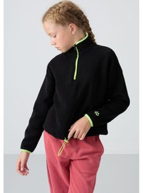 Resim Tommy Life Siyah Kalın Yumuşak Dokulu Standart Fit Nakışlı Polar Kız Çocuk Sweatshirt - 75151 Siyah 
