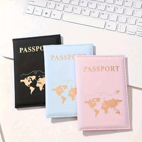 Resim 3 adet Moda Pasaport Kılıfı - Siyah, Mavi, Pembe Dünya Haritası Tasarımı ile, Dayanıklı, Kolay Erişime Açık Kapanış, Seyahat Gereksinimleri | Şık Pasaport Tutucu | Dekoratif Dünya Haritası 