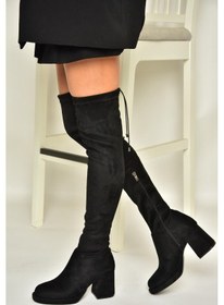 Resim Fox Shoes T282520002 Siyah Süet Kalın Topuklu Kadın Çorap Çizme Siyah-süet 