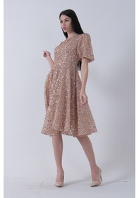 Resim Feminist Gold Pul Payetli Midi Boy Kısakol Abiye 6502498.122 Gold 