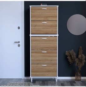 Resim Modilayn Varbi Umay' 2 Li Antre Hol 72 X193x 25, 5 Cm Lik 5 Düşer Kapak 10 Raflı Ayakkabılık Beyaz - Meşe 