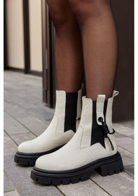 Resim Jolly Bej Hakiki Deri Kalın Tabanlı Kadın Bot-bej Bej 