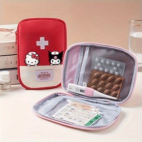 Resim 1 Adet Sanrio Hello Kitty Nakış Detaylı İlaç Saklama Çantası, Aile ve Okul Kullanımı İçin Acil Durum Tıbbi Kiti, Kamp ve Doğa Yürüyüşü için Temel Hayatta Kalma Ekipmanı (İlk Yardım Malzemeleri Hariç) 