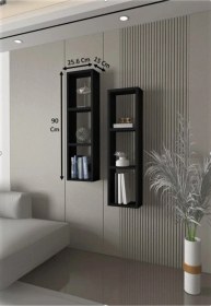 Resim Kitaplık Ikili Çapraz Siyah Duvar Rafı Takım Siyah 