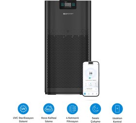 Resim Şımart Akıllı Hava Temizleyici Pro H13 Hepa Filtreli 450 M³ Uv Negatif Iyonlu Wi-Fi Kontrollü 54 M² 