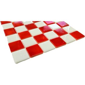 Resim MozaiKristaL Tüm Yüzeyler Için 50X50MM. Kırmızı-Beyaz Damalı, 31,5X31,5CM. Cam Mozaik. ( 5 File Karo Fiyatıdır ) 