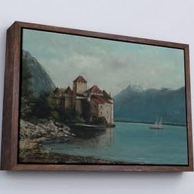 Resim Ahşap Çerçeveli Gustave Courbet - Cenevre Gölü'Ndeki Chillon Kalesi Tablo Siyah 55 X 75, TTÇ.KNV7094FRM 