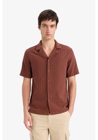 Resim Defacto Regular Fit Polo Yaka Jakarlı Kısa Kollu Gömlek E5693ax25smbn326 Kahve 