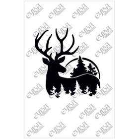 Resim Geyik Çam Doğa Yılbaşı Süslemesi -duvar Dekorasyon Sticker 73x69cm Beyaz Renk 