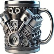 Resim Paslanmaz Çelik Kupa - V8 Motor Tasarımı, El Yapımı Dayanıklı ve Şık, Araba Tutkunları İçin Mükemmel 