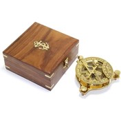 Resim Ahşap Kutulu El Yapımı Pirinç Güneş Saati Ve Pusula 15640 