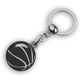 Resim Modül Basketbol Topu Damla Baskılı Yuvarlak Anahtarlık.siyah-krom Renkli. 