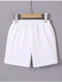 Resim Kadın Beli Lastikli Mini Düz Şort - Beyaz Siyah 