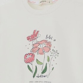 Resim Breeze Kız Çocuk Sweatshirt Omuzları Çiçek Nakış Detaylı Çiçek Baskılı 2-6 Yaş, Ekru Ekru 