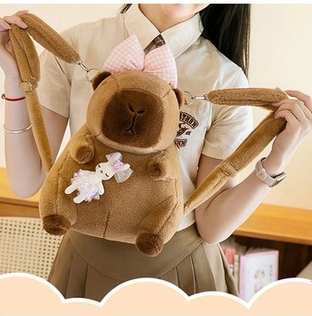 Oldfriend Pembe Renkli Yumuşak Kapibara Sırt Çantası Tüylü Yüz Ve Bantlı Okul Seyahat Pembe Renk