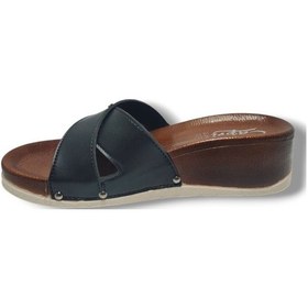 Resim Capri 9002-25 Deri Çapraz Bant Dolgu Capri Tokalı Kadın Terlik Siyah 