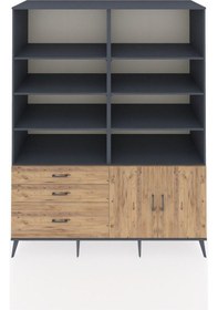 Resim Kronos Gardrop 9 Raflı 3 Çekmeceli 2 Kapaklı 176x59x221 Antrasit-çam Çam 