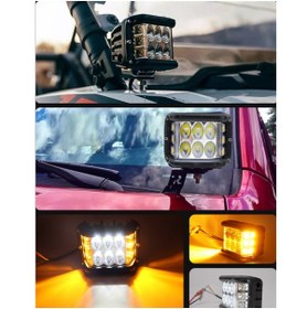 Resim caralp Off Road Led Lamba Delici Yayıcı Beyaz Turuncu Flaşlı Kare Sis Farı Projektör 45W 12 Led Metal Arazi 