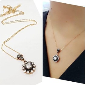 Resim Elmas Işçılığınde Gül Gumus Kolye 