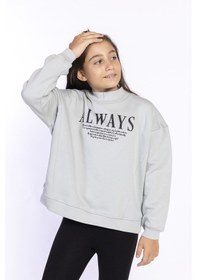 Resim Toontoy Kız Çocuk Baskılı Balıkçı Yaka Sweatshirt Gri 