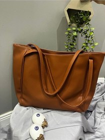Resim Lovelystore Fermuarlı Büyük Boy Yumuşak Derili Kadın Çanta 28x42 Taba 