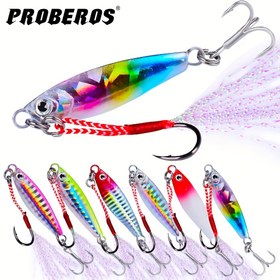 Resim PROBEROS 6'lı jigging yem seti, lazer ana gövde ve yardımcı kanca ile yavaş deniz yemi ve dikey yapay yem için ideal seçim, ton balığı, balık sürüleri, levrek, somon ve snapper avcılığı için uygun 